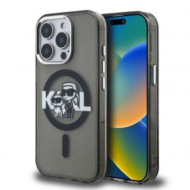 Juodas dėklas telefonui Apple iPhone 15 Pro Max "Karl Lagerfeld IML Glitter Karl and Choupette Sketch MagSafe"