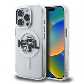 Skaidrus dėklas telefonui Apple iPhone 15 Pro Max "Karl Lagerfeld IML Glitter Karl and Choupette Sketch MagSafe"