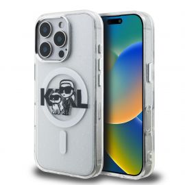 Skaidrus dėklas telefonui Apple iPhone 16 Pro "Karl Lagerfeld IML Glitter Karl and Choupette Sketch MagSafe"