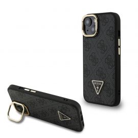 Juodas dėklas Guess PU 4G Strass Triangle Logo Stand Camera Frame MagSafe telefonui Apple Iphone 14