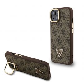 Rudas dėklas Guess PU 4G Strass Triangle Logo Stand Camera Frame MagSafe telefonui Apple Iphone 14