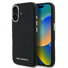 Juodas originalus dėklas Karl Lagerfeld Grained PU Repeated Logo MagSafe telefonui Apple Iphone 16