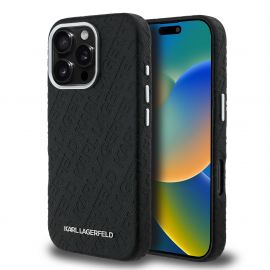 Juodas originalus dėklas Karl Lagerfeld Grained PU Repeated Logo MagSafe telefonui Apple Iphone 16 Pro