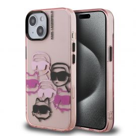 Rausvas dėklas telefonui Apple iPhone 15 "Karl Lagerfeld IML Multi K&CH Heads"