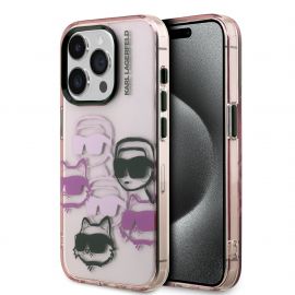 Rausvas dėklas telefonui Apple iPhone 15 Pro Max "Karl Lagerfeld IML Multi K&CH Heads"