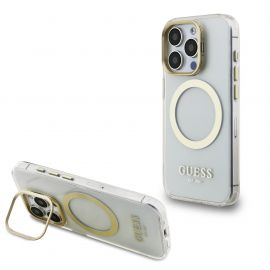 Skaidrus dėklas telefonui Apple iPhone 15 Pro Max "Guess IML Gold Outline Stand Camera Frame MagSafe"