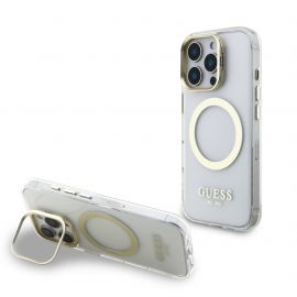 Skaidrus dėklas telefonui Apple iPhone 16 Pro "Guess IML Gold Outline Stand Camera Frame MagSafe"