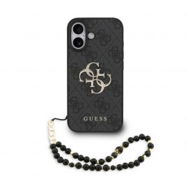 Juodas dėklas telefonui Apple Iphone 17 "Guess PU 4G Metal Logo Strap"