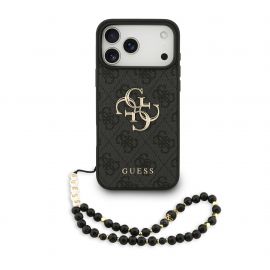 Juodas dėklas telefonui Apple Iphone 17 Pro Max "Guess PU 4G Metal Logo Strap"