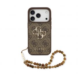 Rudas dėklas telefonui Apple Iphone 17 Pro "Guess PU 4G Metal Logo Strap"