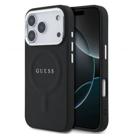 Juodas originalus dėklas Guess PU Saffiano MagSafe telefonui Apple Iphone 17 Pro