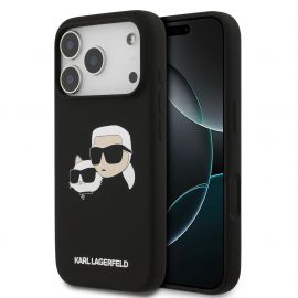 Juodas dėklas telefonui Apple Iphone 17 Pro "Karl Lagerfeld Liquid Silicone Double Heads MagSafe"