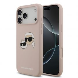 Rausvas dėklas Karl Lagerfeld Liquid Silicone Double Heads MagSafe telefonui Apple iPhone 17 Pro Max