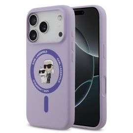 Purpurinis dėklas Karl Lagerfeld Liquid Silicone Karl and Choupette MagSafe telefonui Apple Iphone 17 Pro
