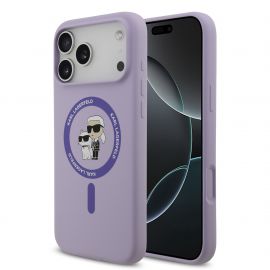 Purpurinis dėklas Karl Lagerfeld Liquid Silicone Karl and Choupette MagSafe telefonui Apple Iphone 17 Pro Max
