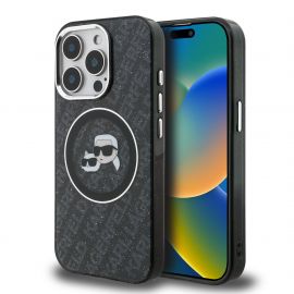 Juodas dėklas KKarl Lagerfeld IML K&CH Heads Repeated Logo MagSafe telefonui Apple iPhone 15 Pro Max