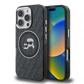 Juodas dėklas KKarl Lagerfeld IML K&CH Heads Repeated Logo MagSafe telefonui Apple iPhone 16 Pro