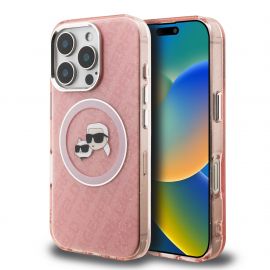 Rausvas dėklas Karl Lagerfeld IML K&CH Heads Repeated Logo MagSafe telefonui Apple iPhone 16 Pro
