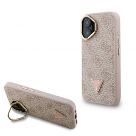 Rausvas dėklas Guess PU 4G Strass Triangle Logo Stand Camera Frame MagSafe telefonui Apple Iphone 16