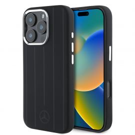 Juodas dėklas telefonui Apple Iphone 16 Pro "Mercedes Liquid Silicon Stripes Pattern MagSafe"