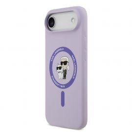Purpurinis dėklas Karl Lagerfeld Liquid Silicone Karl and Choupette MagSafe telefonui Apple Iphone Air