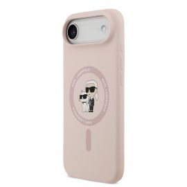 Rausvas dėklas Karl Lagerfeld Liquid Silicone Karl and Choupette MagSafe telefonui Apple Iphone Air