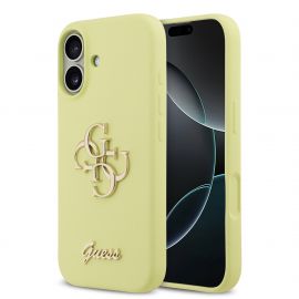 Geltonas originalus dėklas Guess Liquid Silicone 4G Metal Logo telefonui Apple Iphone 17