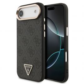 Juodas dėklas Guess PU Leather 4G Triangle Logo Gold Frame MagSafe telefonui Apple Iphone Air