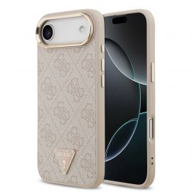 Rausvas dėklas Guess PU Leather 4G Triangle Logo Gold Frame MagSafe telefonui Apple Iphone Air