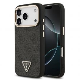 Juodas dėklas Guess PU Leather 4G Triangle Logo Gold Frame MagSafe telefonui Apple Iphone 17 Pro