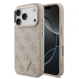 Rausvas dėklas Guess PU Leather 4G Triangle Logo Gold Frame MagSafe telefonui Apple Iphone 17 Pro