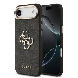 Juodas dėklas telefonui Apple iPhone Air "Guess PU Leather 4G Metal Logo Gold Frame MagSafe"