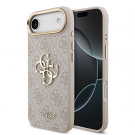 Rausvas dėklas telefonui Apple iPhone Air "Guess PU Leather 4G Metal Logo Gold Frame MagSafe"