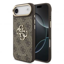 Rudas dėklas telefonui Apple iPhone Air "Guess PU Leather 4G Metal Logo Gold Frame MagSafe"