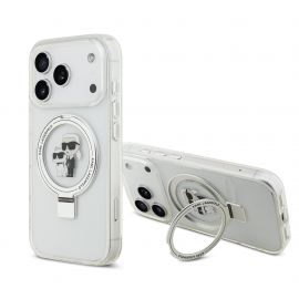 Baltas dėklas Karl Lagerfeld Ringstand Karl and Choupette MagSafe telefonui Apple iPhone 17 Pro