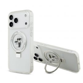 Baltas dėklas Karl Lagerfeld Ringstand Karl and Choupette MagSafe telefonui Apple iPhone 17 Pro Max