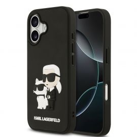 Juodas originalus dėklas Karl Lagerfeld 3D Rubber Karl and Choupette telefonui Apple iPhone 17