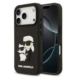 Juodas originalus dėklas Karl Lagerfeld 3D Rubber Karl and Choupette telefonui Apple iPhone 17 Pro