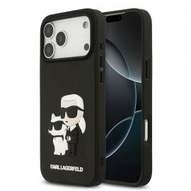 Juodas originalus dėklas Karl Lagerfeld 3D Rubber Karl and Choupette telefonui Apple iPhone 17 Pro Max