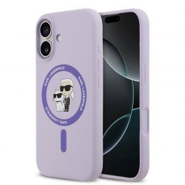 Purpurinis dėklas Karl Lagerfeld Liquid Silicone Karl and Choupette MagSafe telefonui Apple Iphone 17