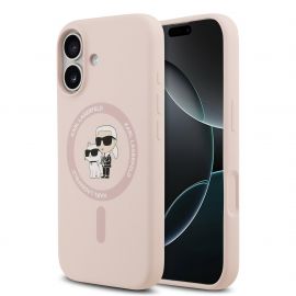 Rausvas dėklas Karl Lagerfeld Liquid Silicone Karl and Choupette MagSafe telefonui Apple Iphone 17