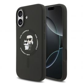 Juodas dėklas Karl Lagerfeld Liquid Silicone Karl and Choupette MagSafe telefonui Apple Iphone 17