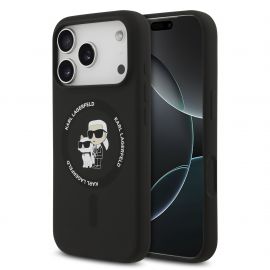 Juodas dėklas Karl Lagerfeld Liquid Silicone Karl and Choupette MagSafe telefonui Apple Iphone 17 Pro Max