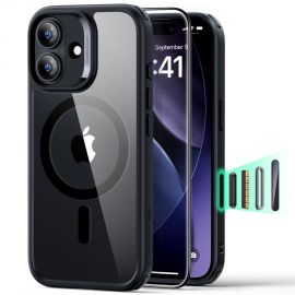 Skaidrus-juodas dėklas su apsauginiu stiklu Apple Iphone 17 "Esr Classic Hybrid Magsafe"
