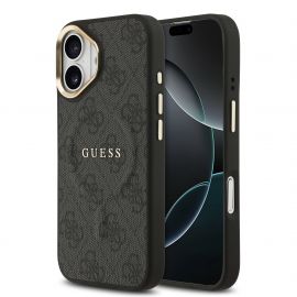 Juodas dėklas telefonui Apple iPhone 17 "Guess PU Leather 4G Gold Frame MagSafe"