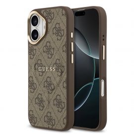 Rudas dėklas telefonui Apple iPhone 17 "Guess PU Leather 4G Gold Frame MagSafe"