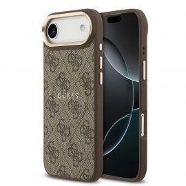 Rudas dėklas telefonui Apple iPhone Air "Guess PU Leather 4G Gold Frame MagSafe"