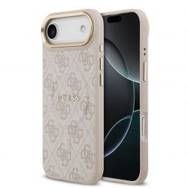 Rausvas dėklas telefonui Apple iPhone Air "Guess PU Leather 4G Gold Frame MagSafe"