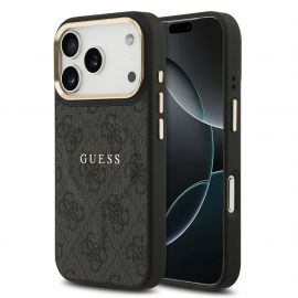 Juodas dėklas telefonui Apple iPhone 17 Pro "Guess PU Leather 4G Gold Frame MagSafe"