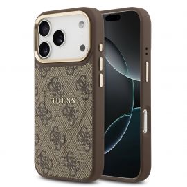 Rudas dėklas telefonui Apple iPhone 17 Pro "Guess PU Leather 4G Gold Frame MagSafe"